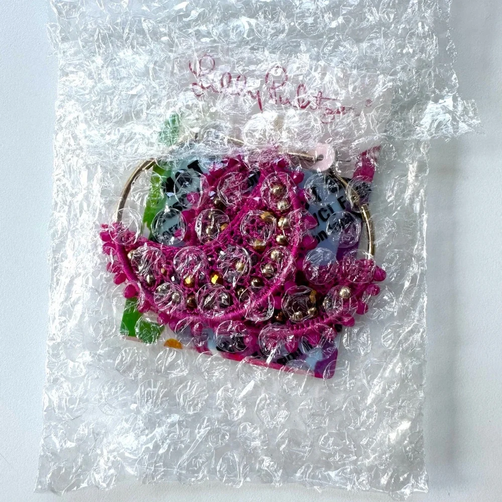 NWT Lilly Pulitzer Bougainvillea Pink Gold Tone Hoop Earrings NEW - Picture 3 of 4